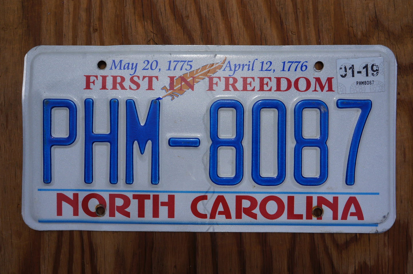 2019 North Carolina License Plate FIRST In FREEDOM