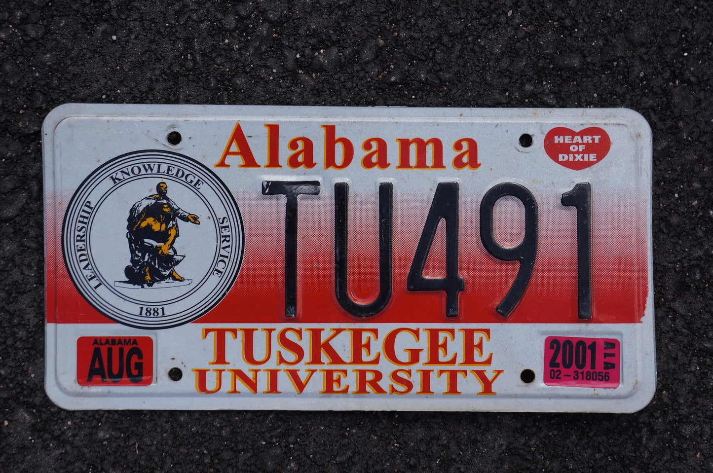 2001 Alabama TUSKEGEE UNIVERISTY License Plate