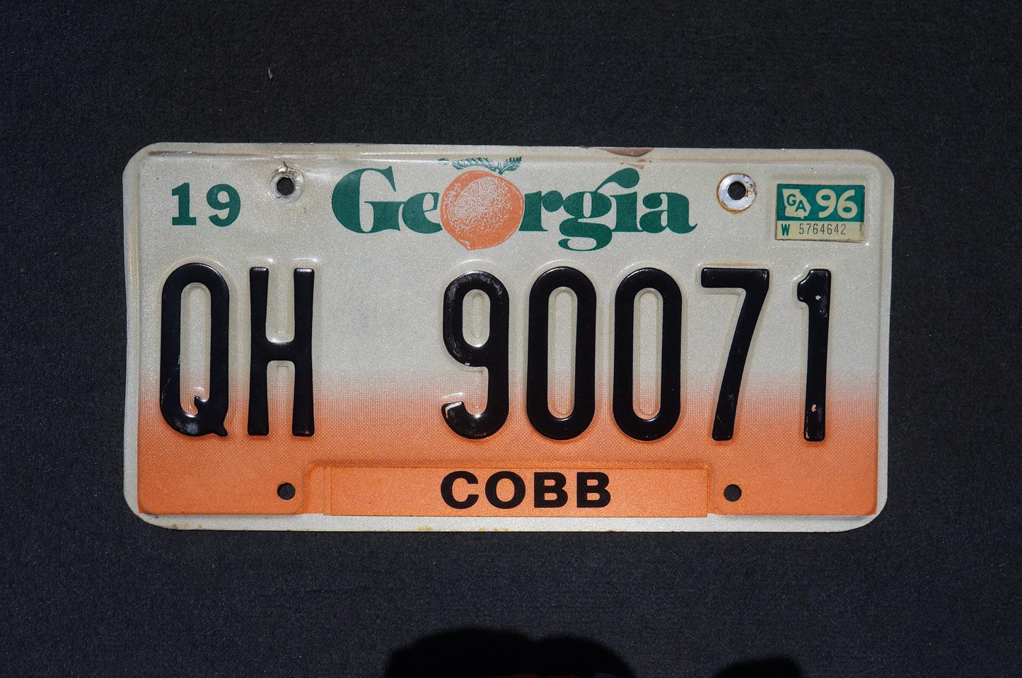 1996 Georgia Peach License Plate COBB County