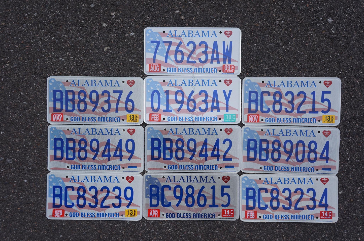 Alabama 'God Bless America' Flag License Plates - Lot of 10