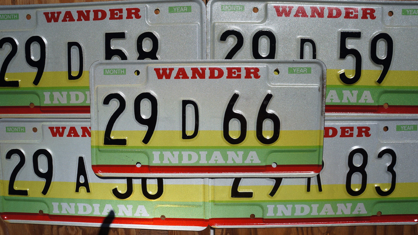 1980s Indiana Vintage License Plate: Wander Yellow Green Red Stripes