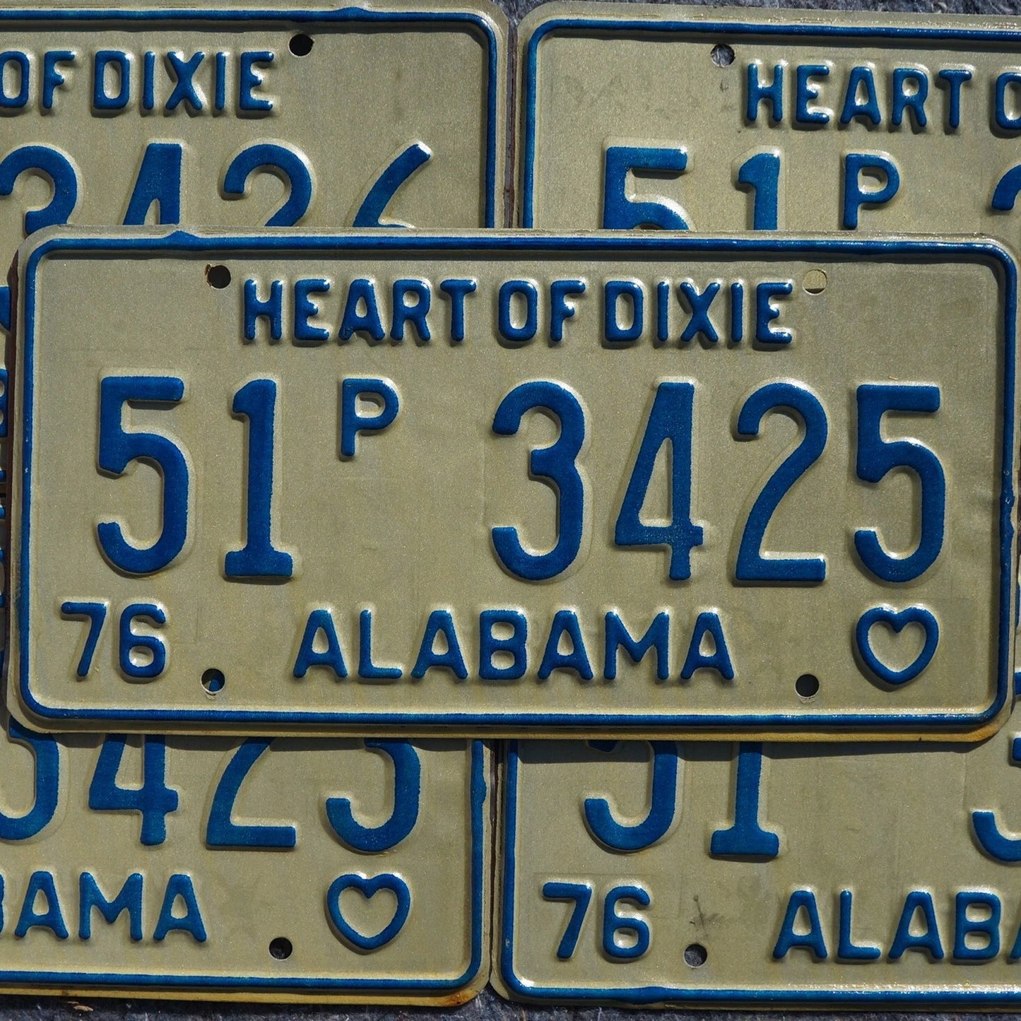 1976 ALABAMA LICENSE PLATES - HEART OF DIXE VINTAGE EMBOSSED License Plate Tags