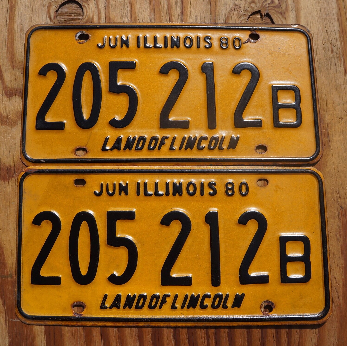 1980 Illinois Yellow License Plate Pair / Set - Land of Lincoln