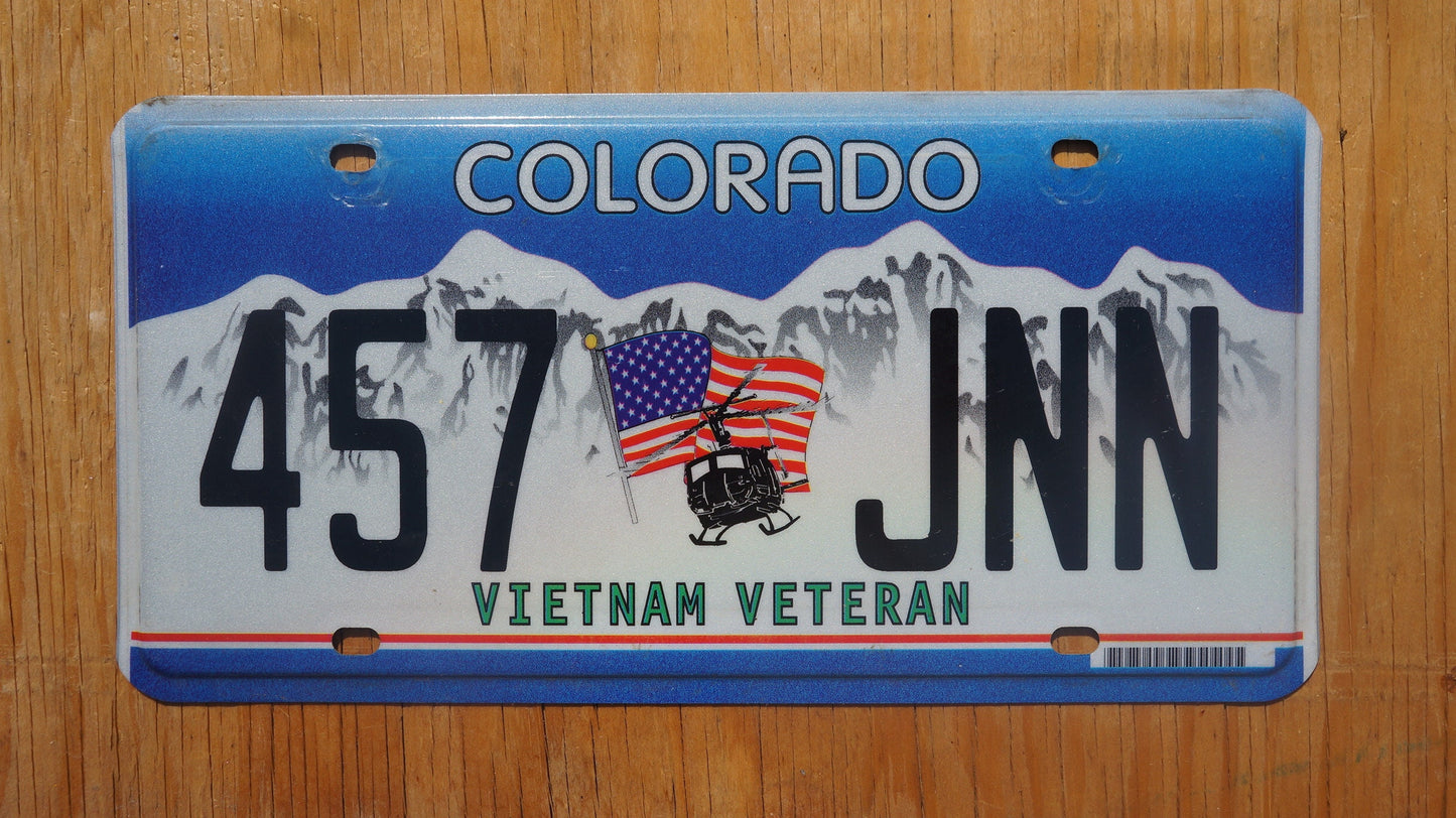 Colorado VIETNAM VETERAN Flag Helicopter Blue License Plate