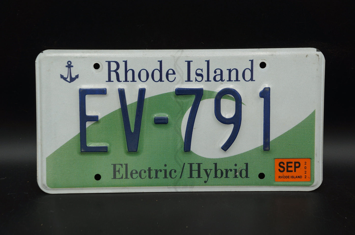 2022 Rhode Island ELECTRIC / HYBRID Vehicle License Plate Ocean State # EV - 791 Green Wave