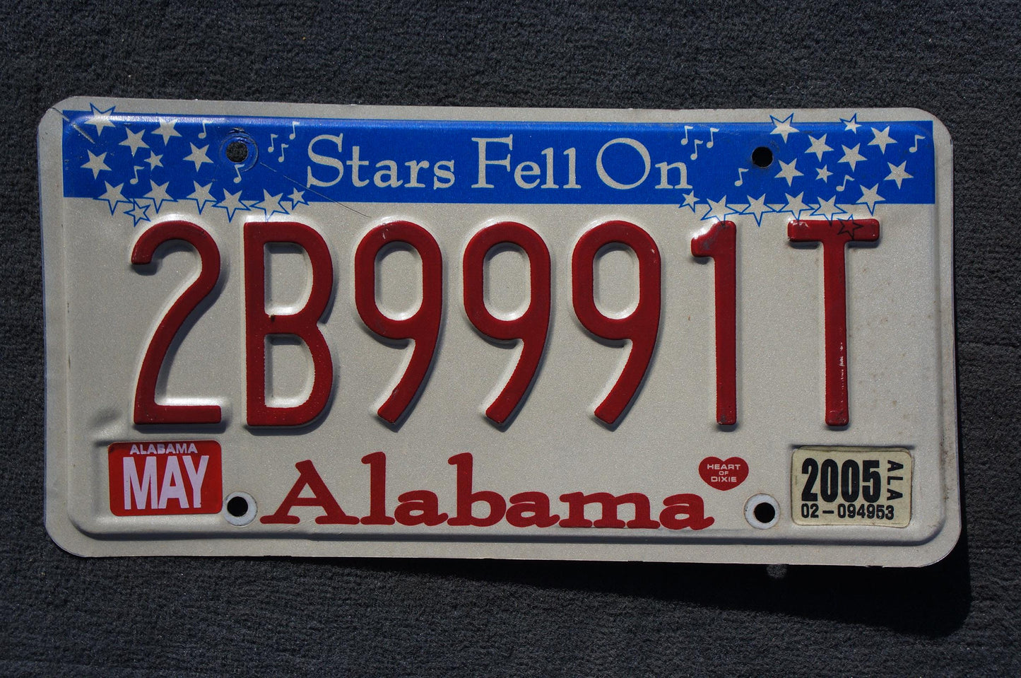 2005 Alabama Stars Fell On Alabama License Plate #2B9991T