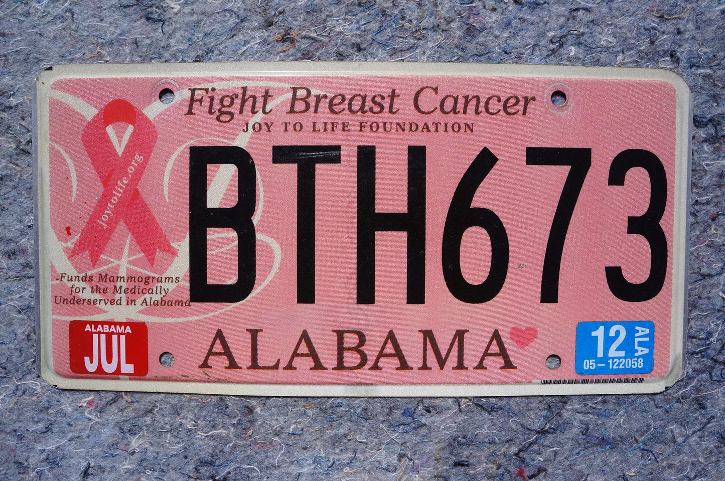 2012 Alabama PINK RIBBON - Fight Breast Cancer - Women Heath - Cancer - License Plate