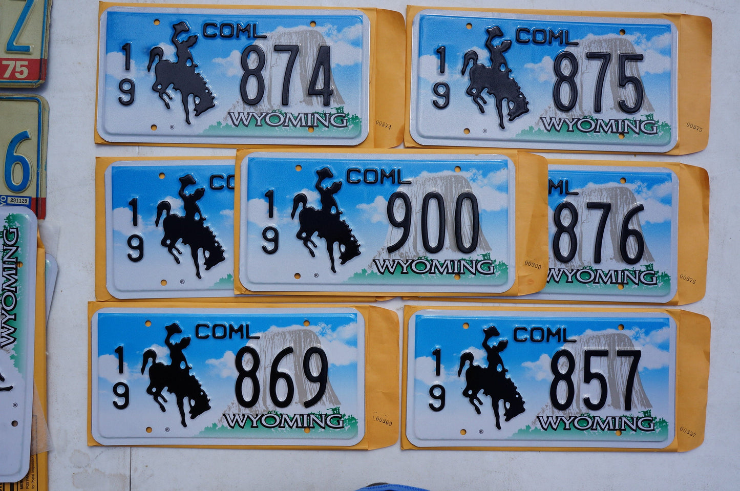 One or More Embossed WYOMING Cowboy & Horse Commercial License Plate + Envelope