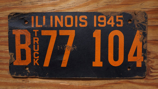 1945 Illinois TRUCK FIBER BOARD Black License Plate
