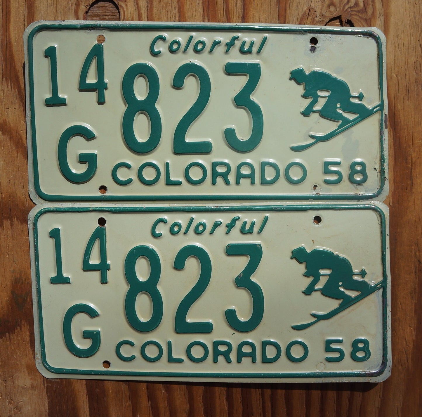 1958 Colorado SKIER License Plate Pair / Set