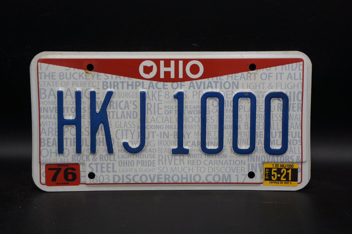 2021 Ohio License Plate # HKJ 1000