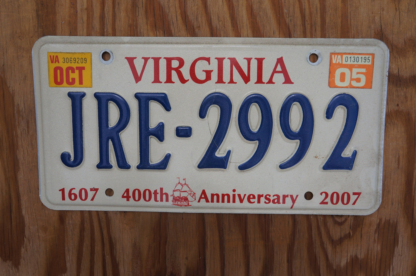 2005 Virginia 400th Anniversary License Plate # JRE - 2992