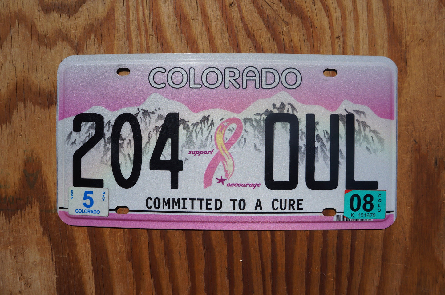 2008 Colorado PINK RIBBON - Committed to a Cure - Women Heath - Cancer - License Plate