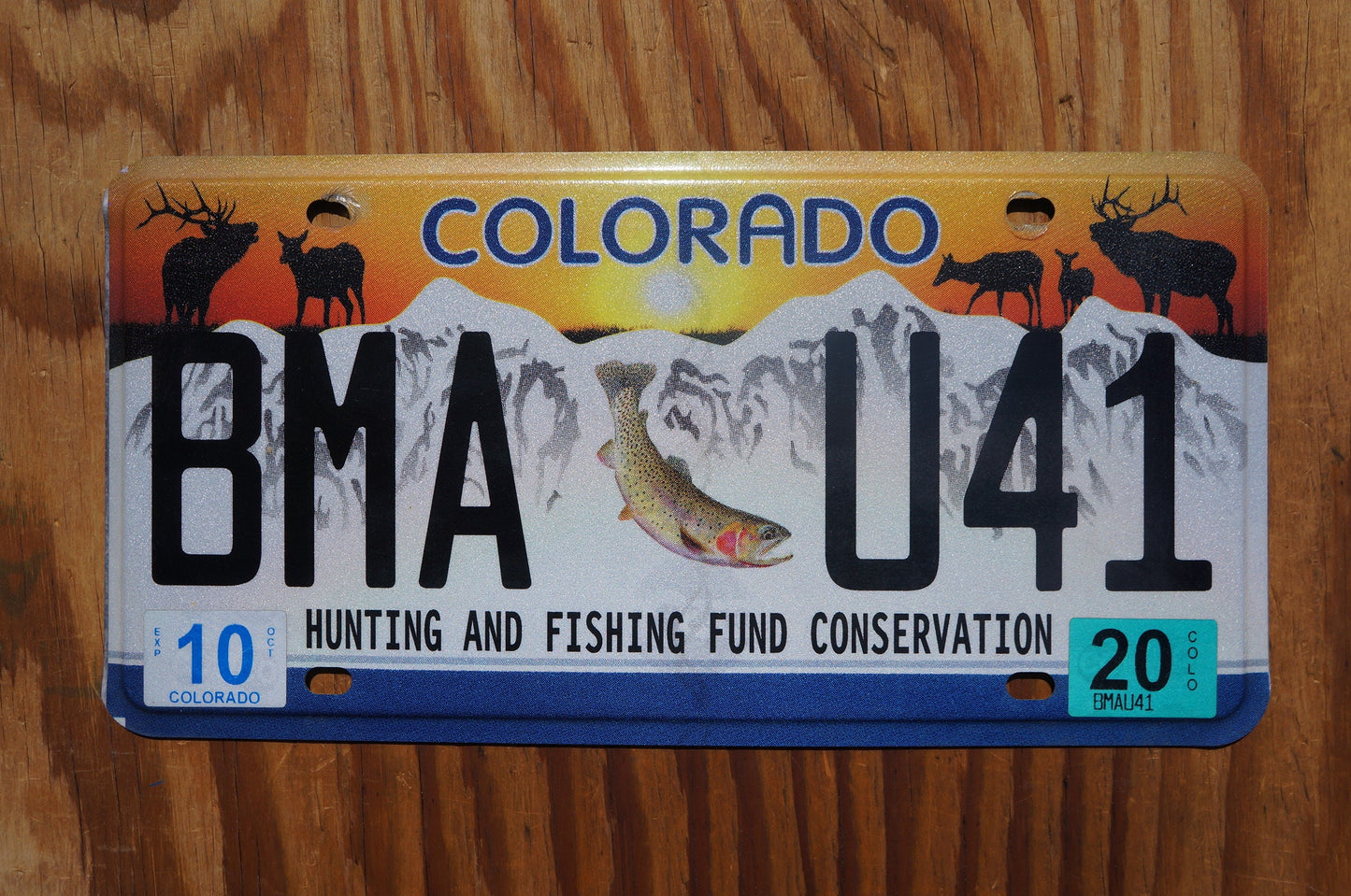 2020 Colorado HUNTING & FISHING Fund Conservation License Plate - Fish Elk Deer