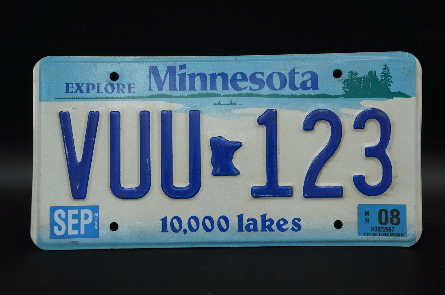 2008 Minnesota Vintage License Plate # VUU - 123