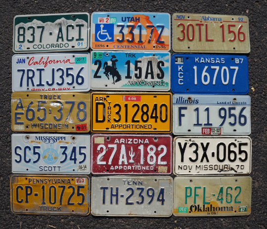 LOT of 15 License Plates 10 States USA License Plate Tag Craft Condition READ