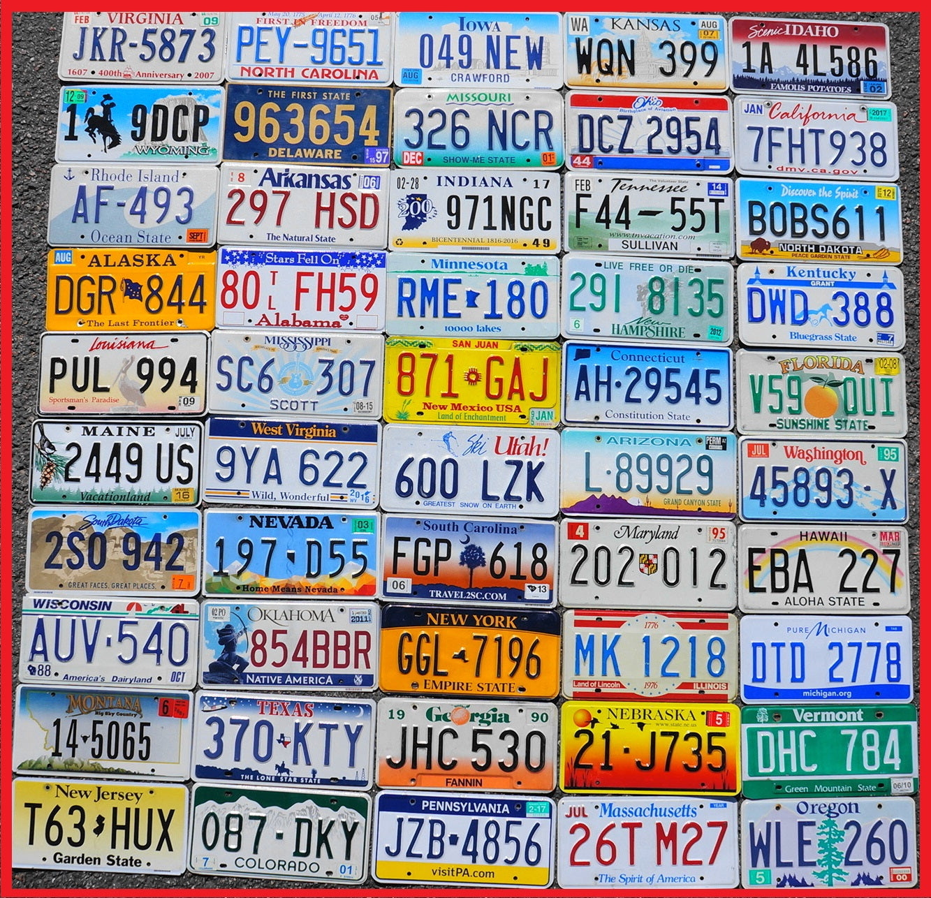 COMPLETE SET : ALL 50 STATES USA LICENSE PLATES LOT + Mexico Canada Panama Tags