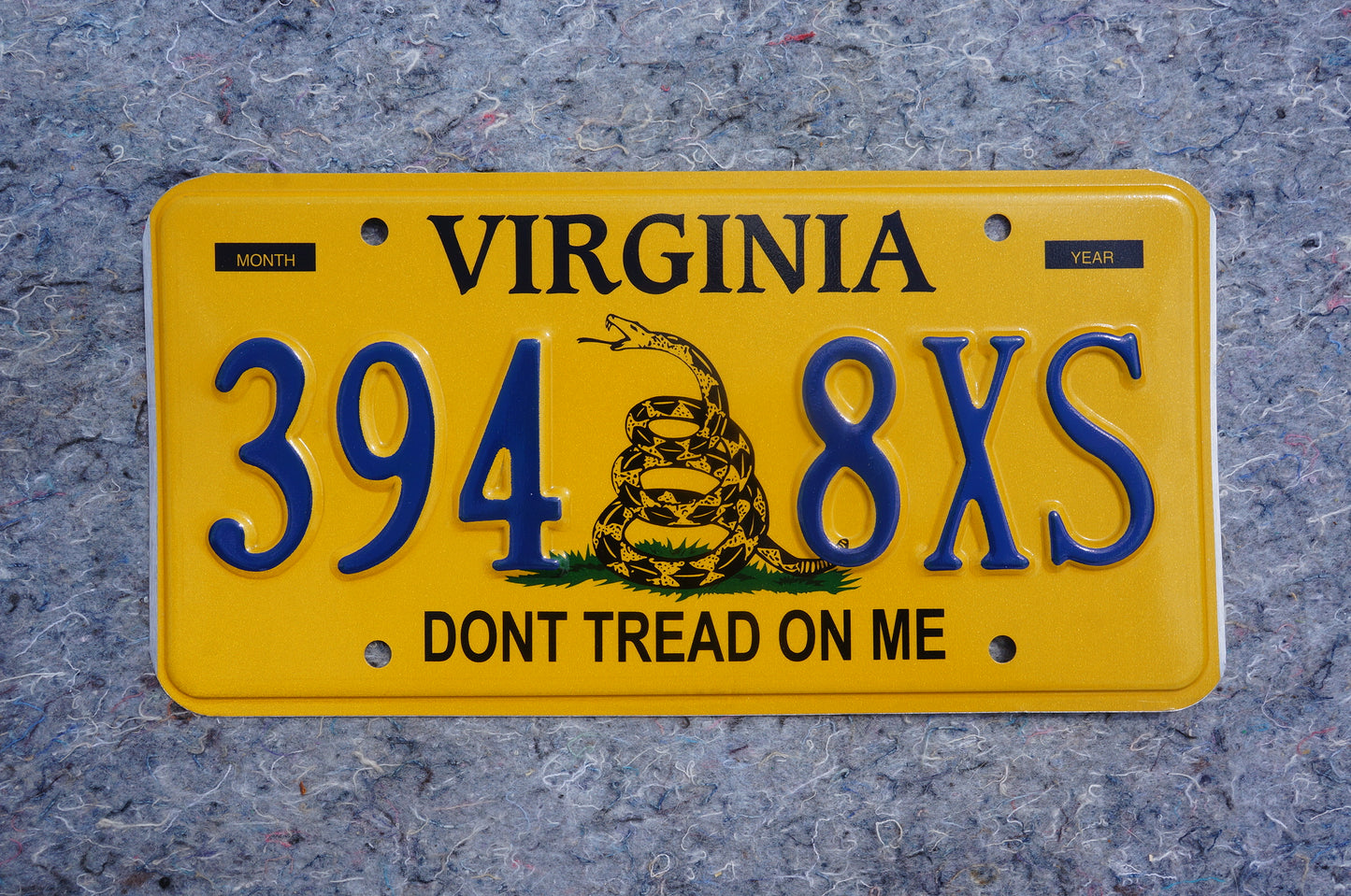 Yellow Virginia SNAKE License Plate - DON'T TREAD ON ME - Animal