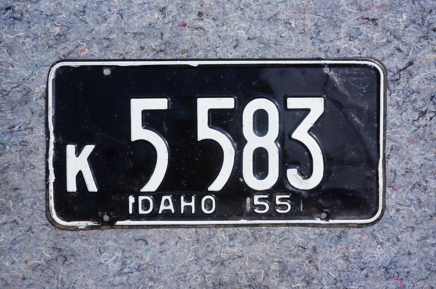 1955 Idaho License Plate - White on Black # 5 583