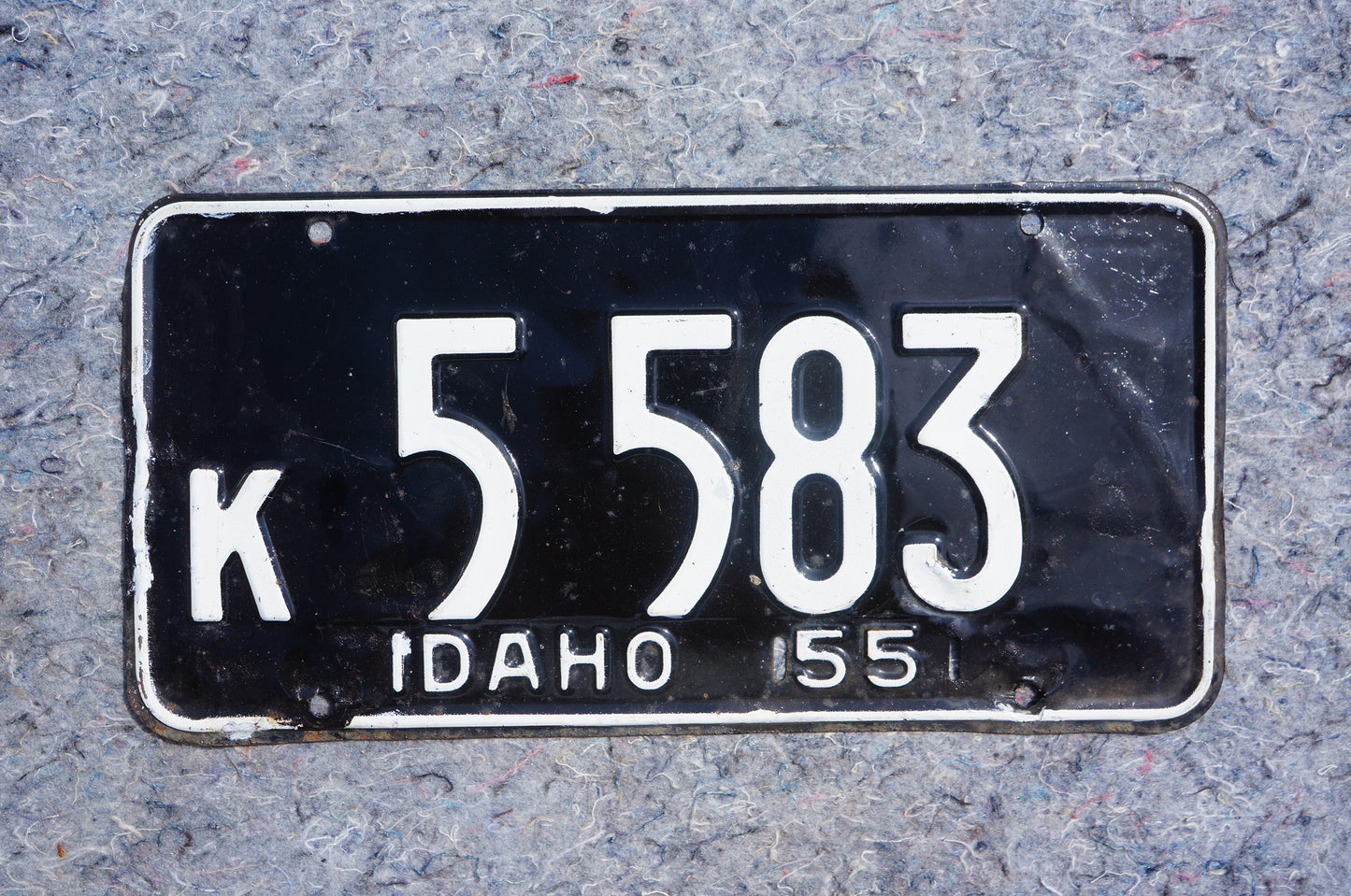 1955 Idaho License Plate - White on Black # 5 583