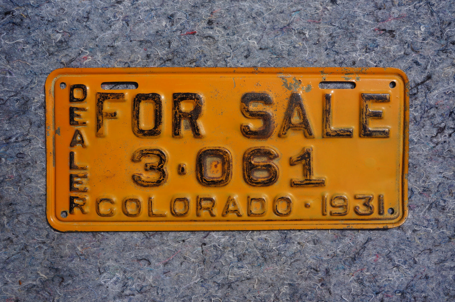 RARE 1931 Colorado DEALER FOR SALE License Plate # 3 - 061