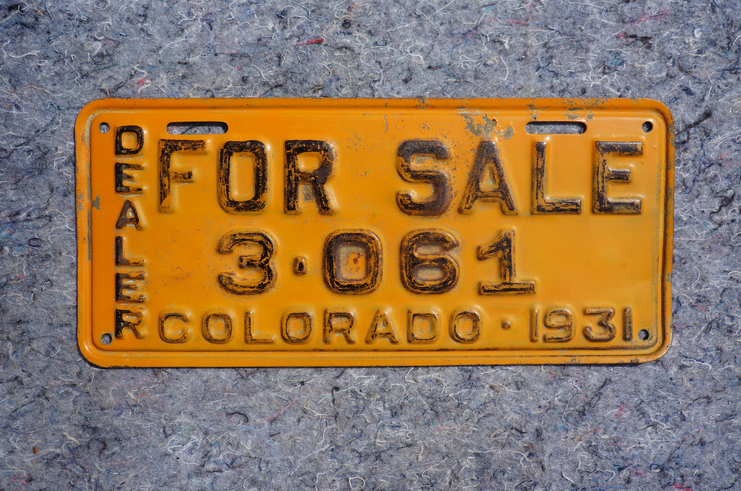 RARE 1931 Colorado DEALER FOR SALE License Plate # 3 - 061