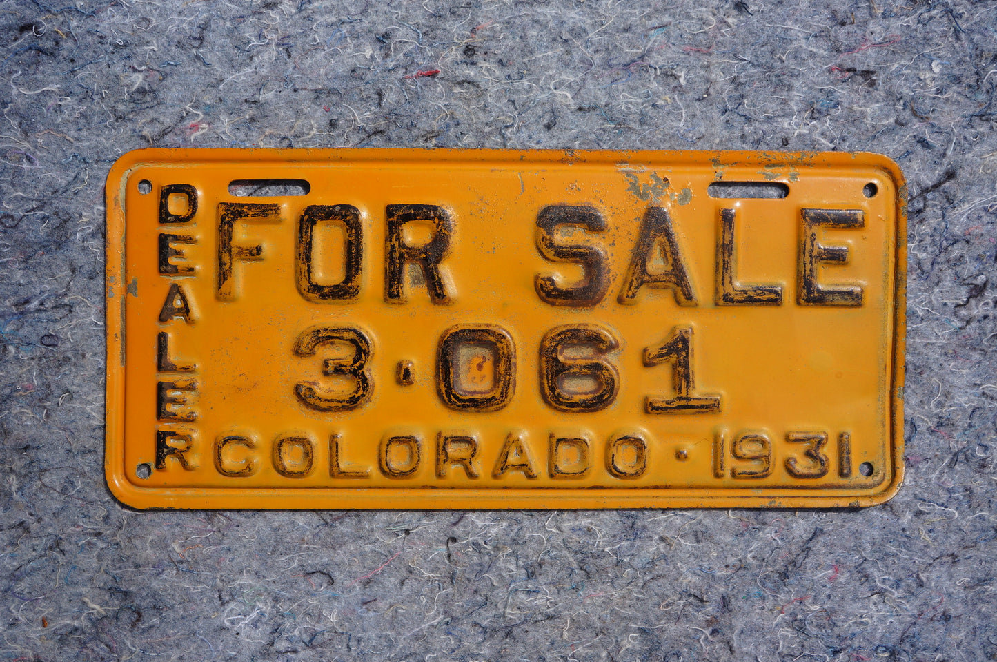 RARE 1931 Colorado DEALER FOR SALE License Plate # 3 - 061
