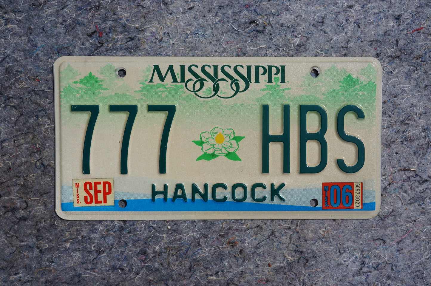 2006 Mississippi Magnolia Graphic License Plate # 777 HBS