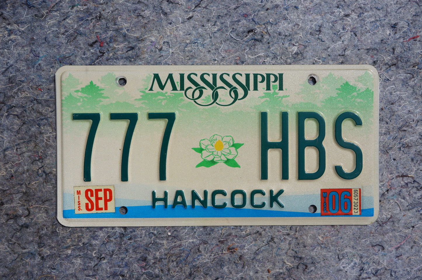 2006 Mississippi Magnolia Graphic License Plate # 777 HBS