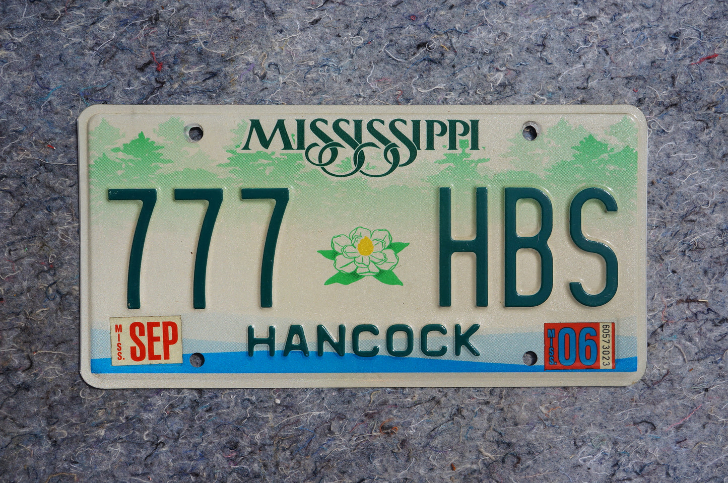 2006 Mississippi Magnolia Graphic License Plate # 777 HBS