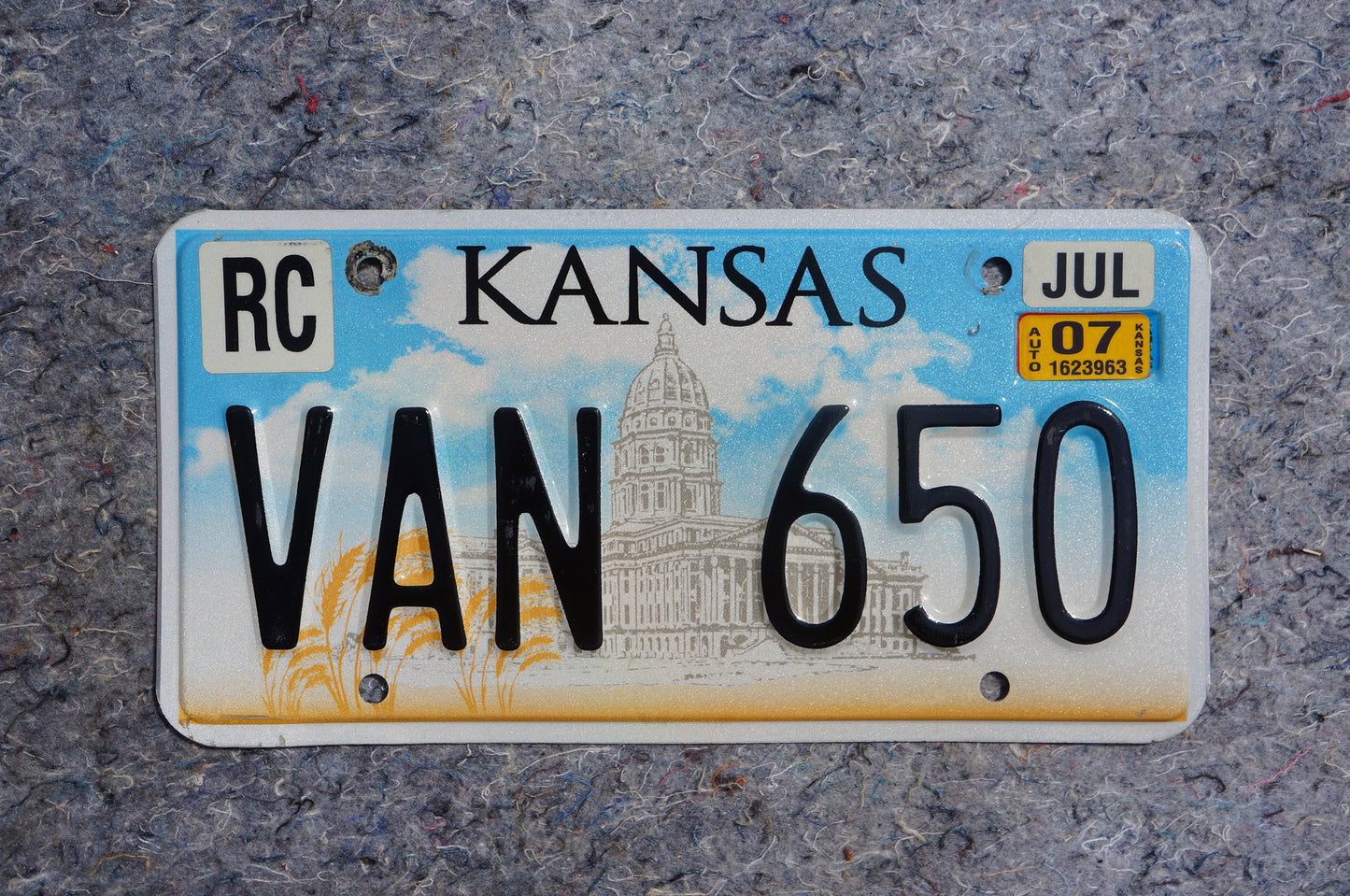 2007 Kansas License Plate # VAN 650