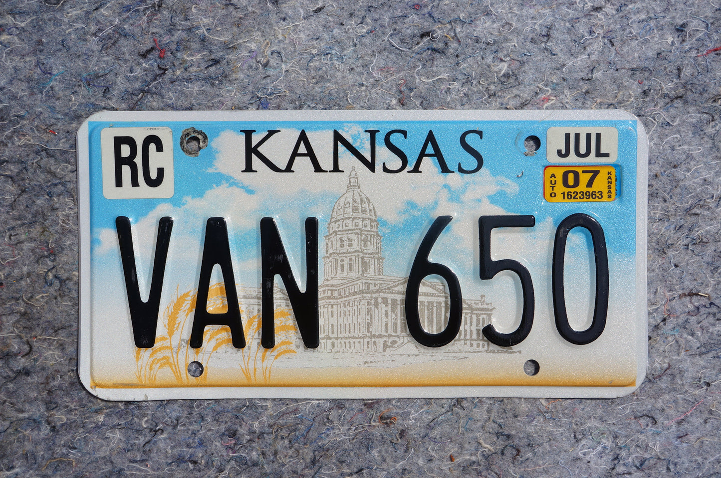 2007 Kansas License Plate # VAN 650