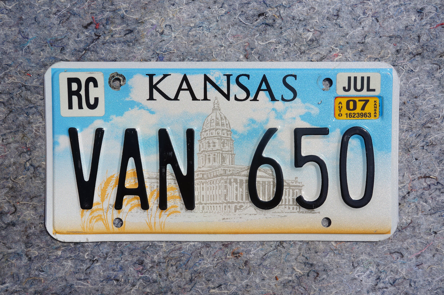 2007 Kansas License Plate # VAN 650