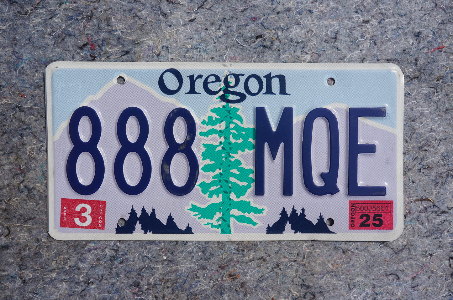 2025 Oregon License Plate # 888 MQE