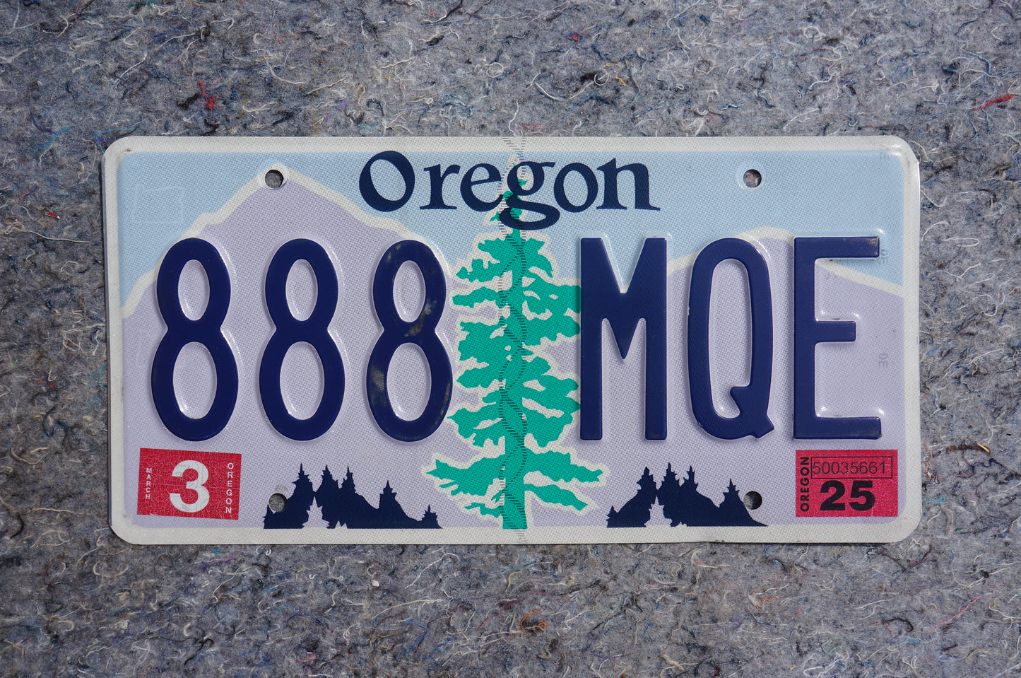 2025 Oregon License Plate # 888 MQE