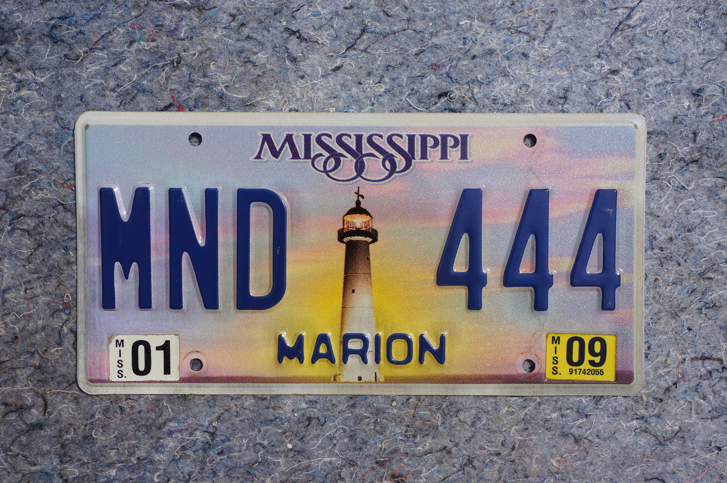 2009 Mississippi Lighthouse License Plate # MND 444