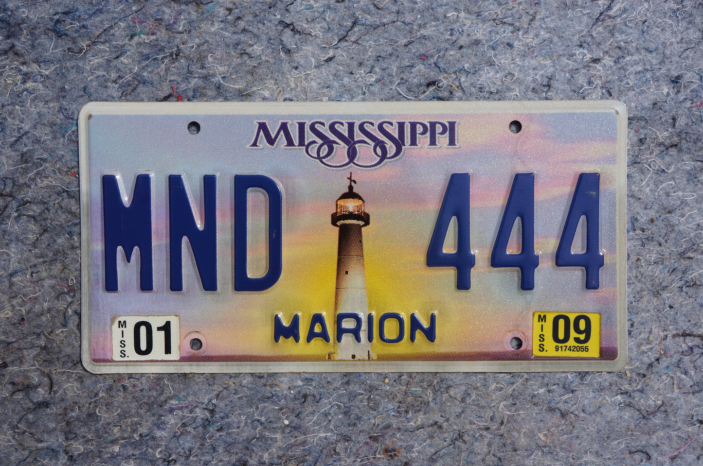 2009 Mississippi Lighthouse License Plate # MND 444