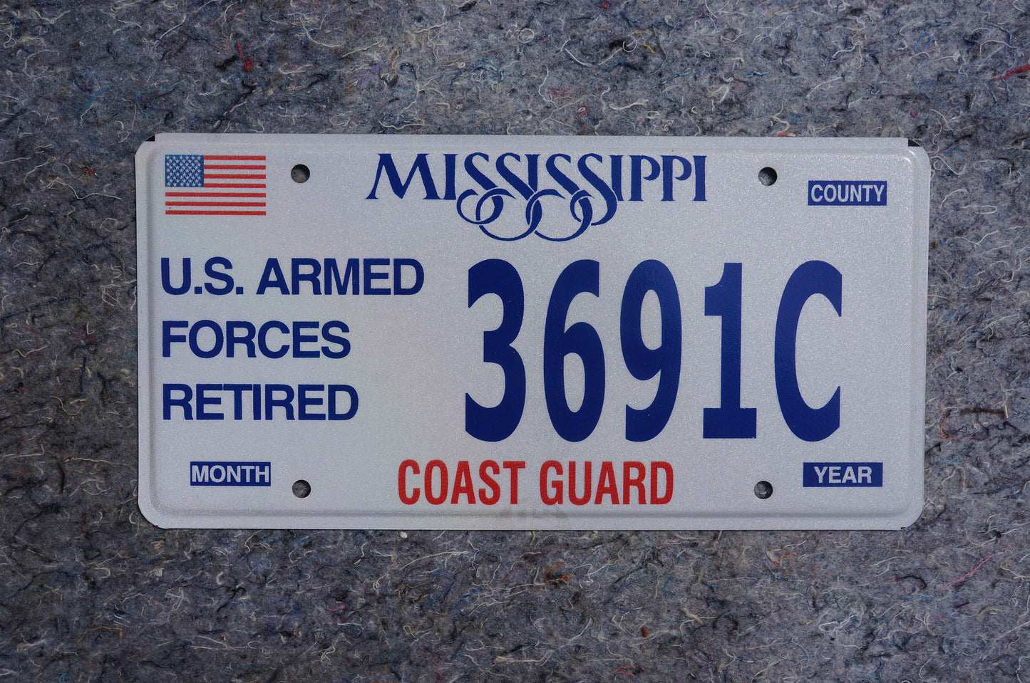 Mississippi COAST GUARD License Plate - US ARMED FORCES RETIRED - Military