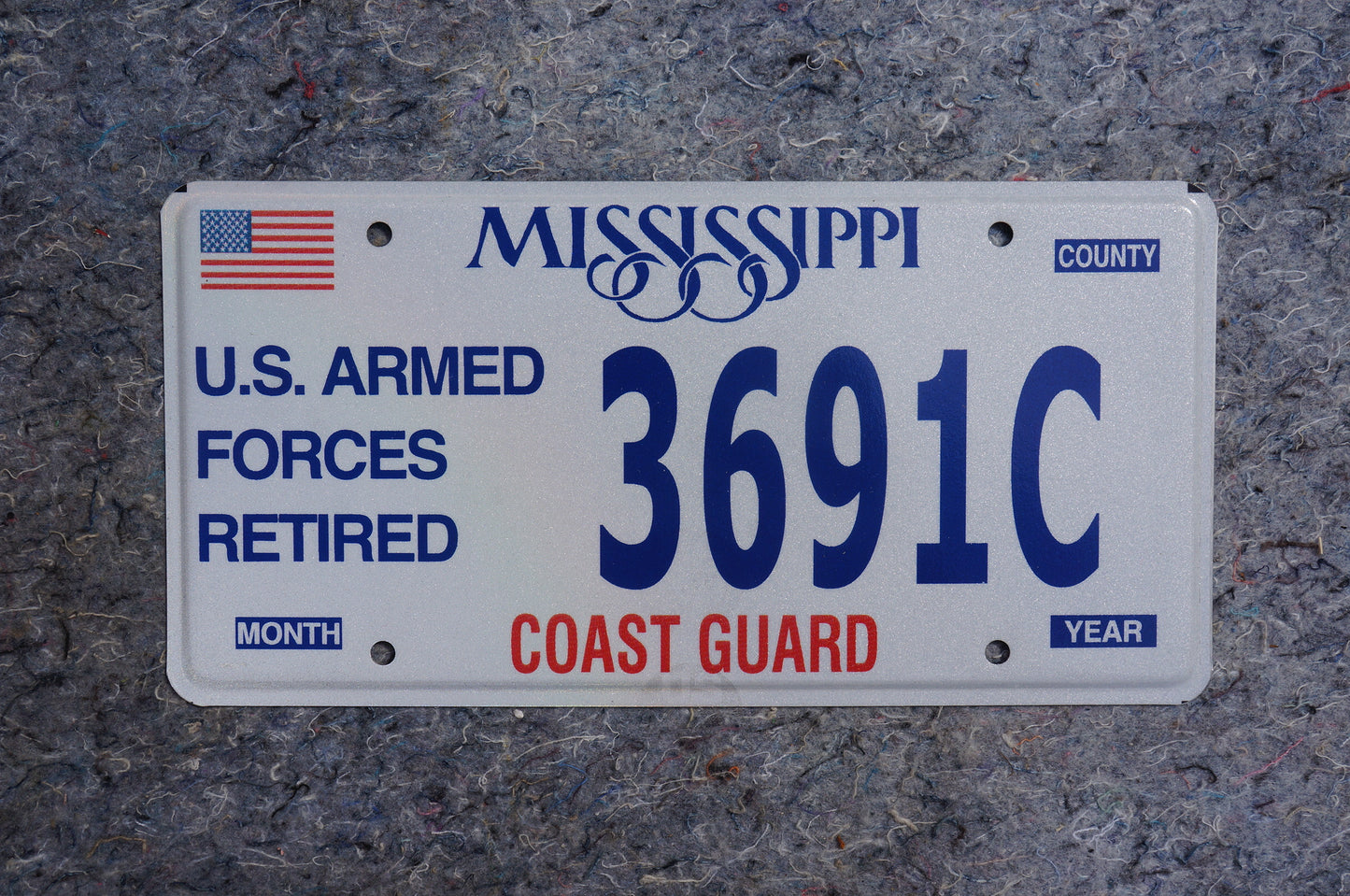 Mississippi COAST GUARD License Plate - US ARMED FORCES RETIRED - Military
