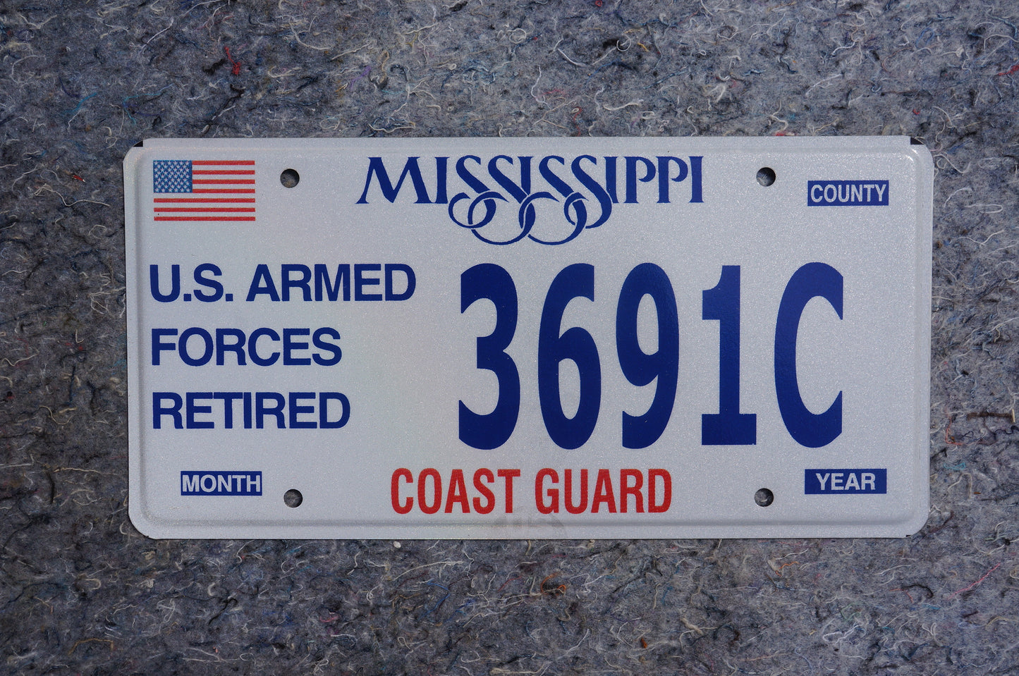 Mississippi COAST GUARD License Plate - US ARMED FORCES RETIRED - Military