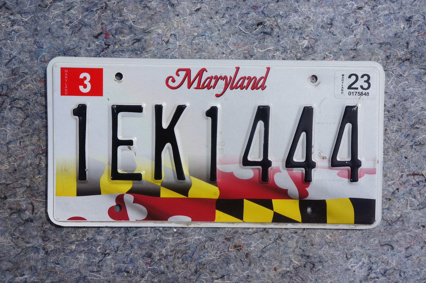 2023 Maryland Flag License Plate # 1EK1444