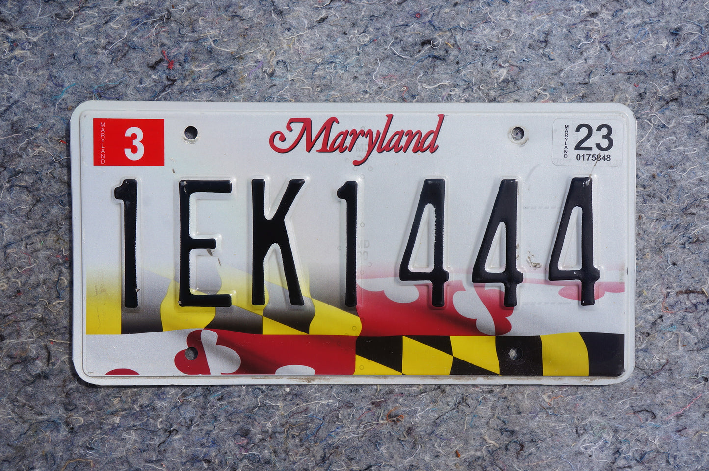 2023 Maryland Flag License Plate # 1EK1444