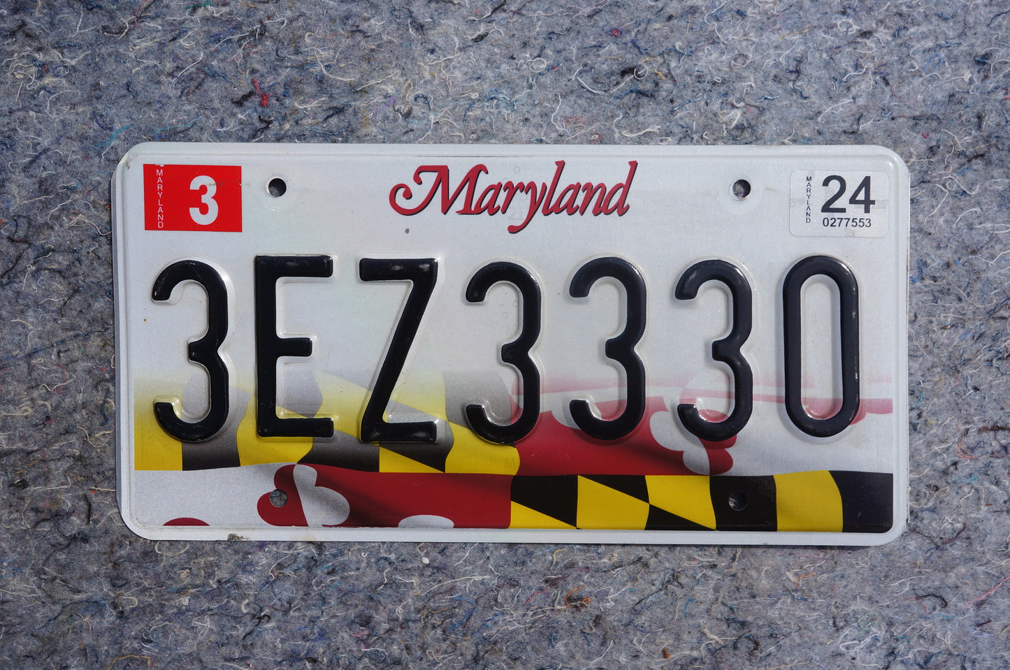 2024 Maryland Flag License Plate # 3EZ3330