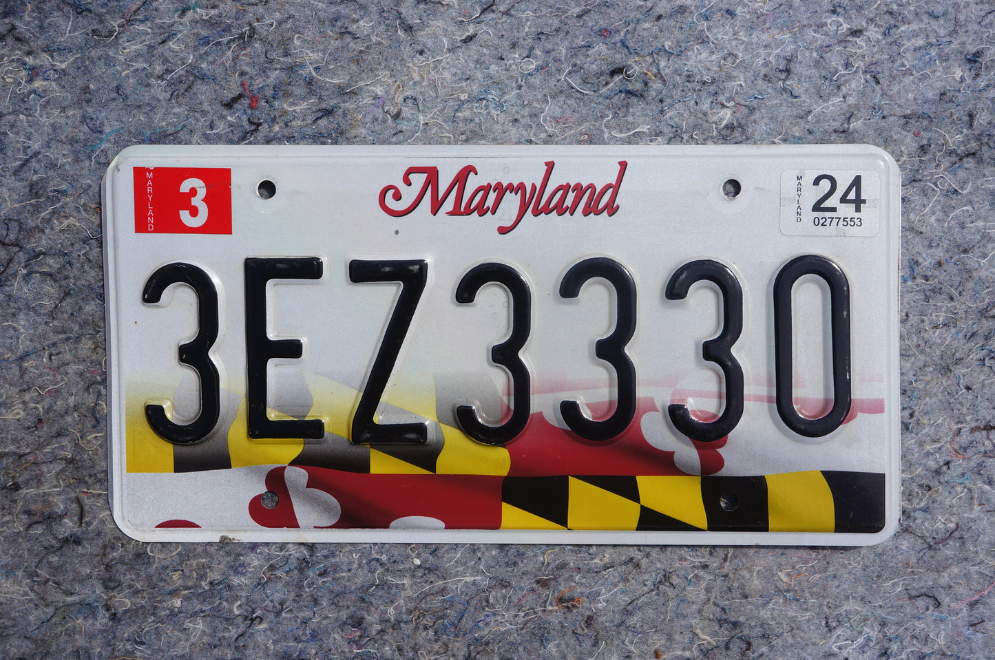 2024 Maryland Flag License Plate # 3EZ3330