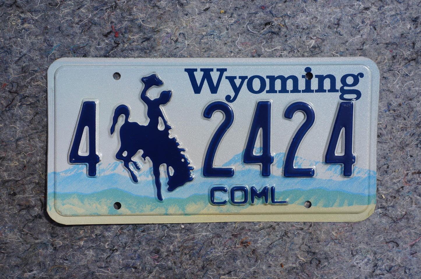 Wyoming Cowboy & Horse Blue License Plate # 2424