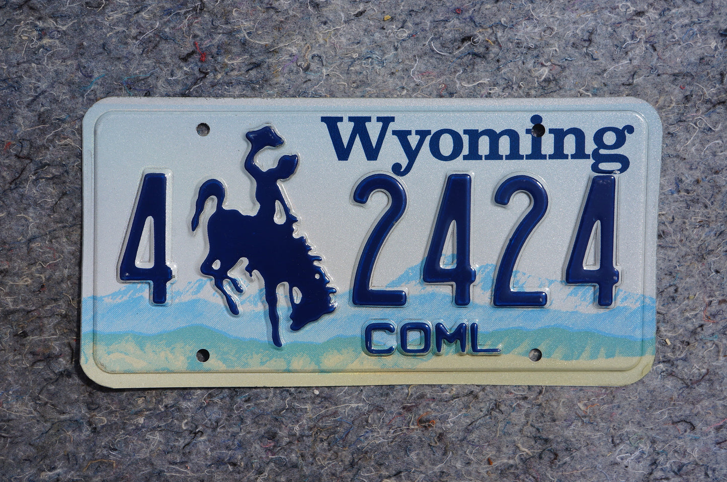 Wyoming Cowboy & Horse Blue License Plate # 2424