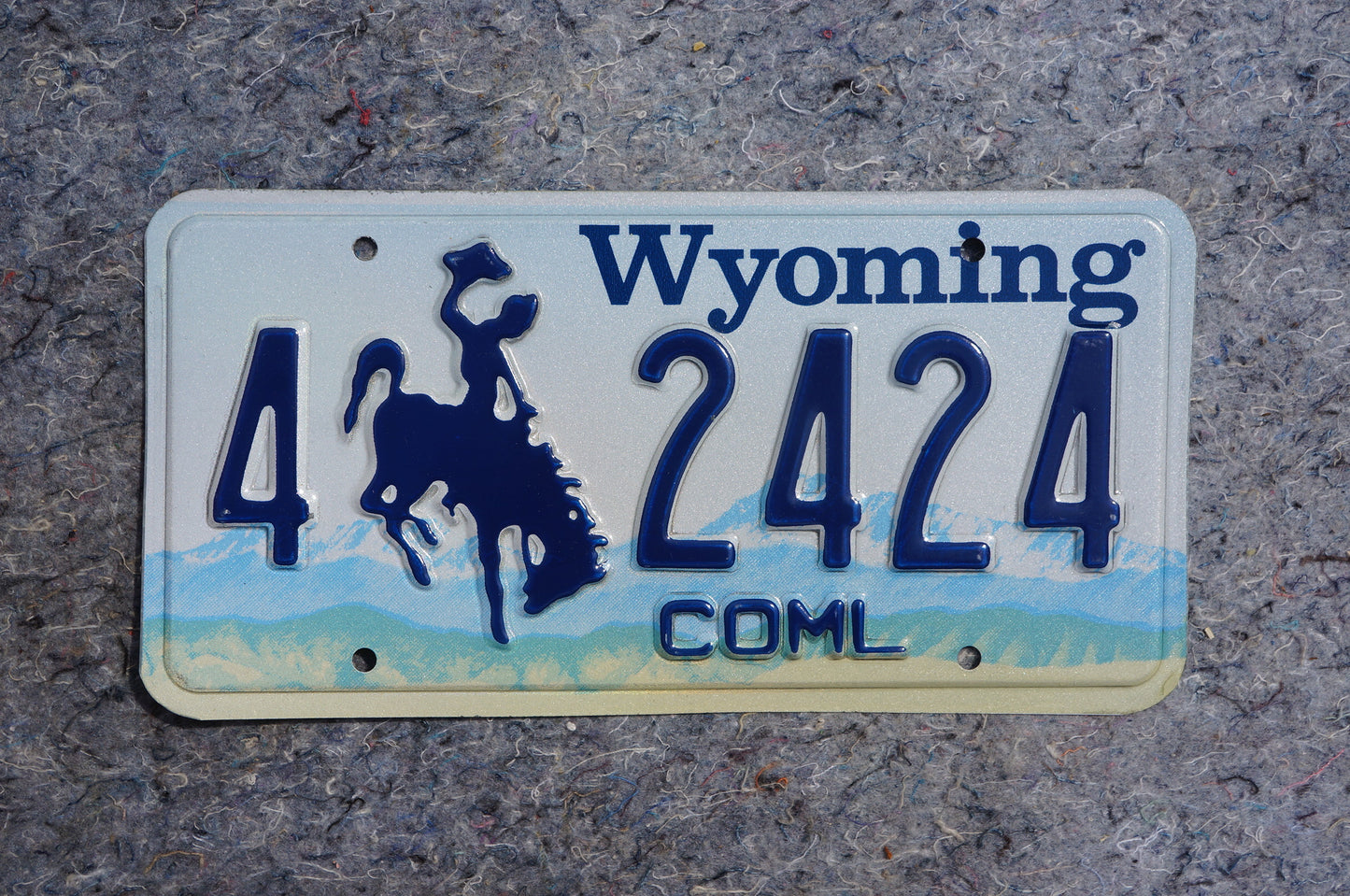 Wyoming Cowboy & Horse Blue License Plate # 2424