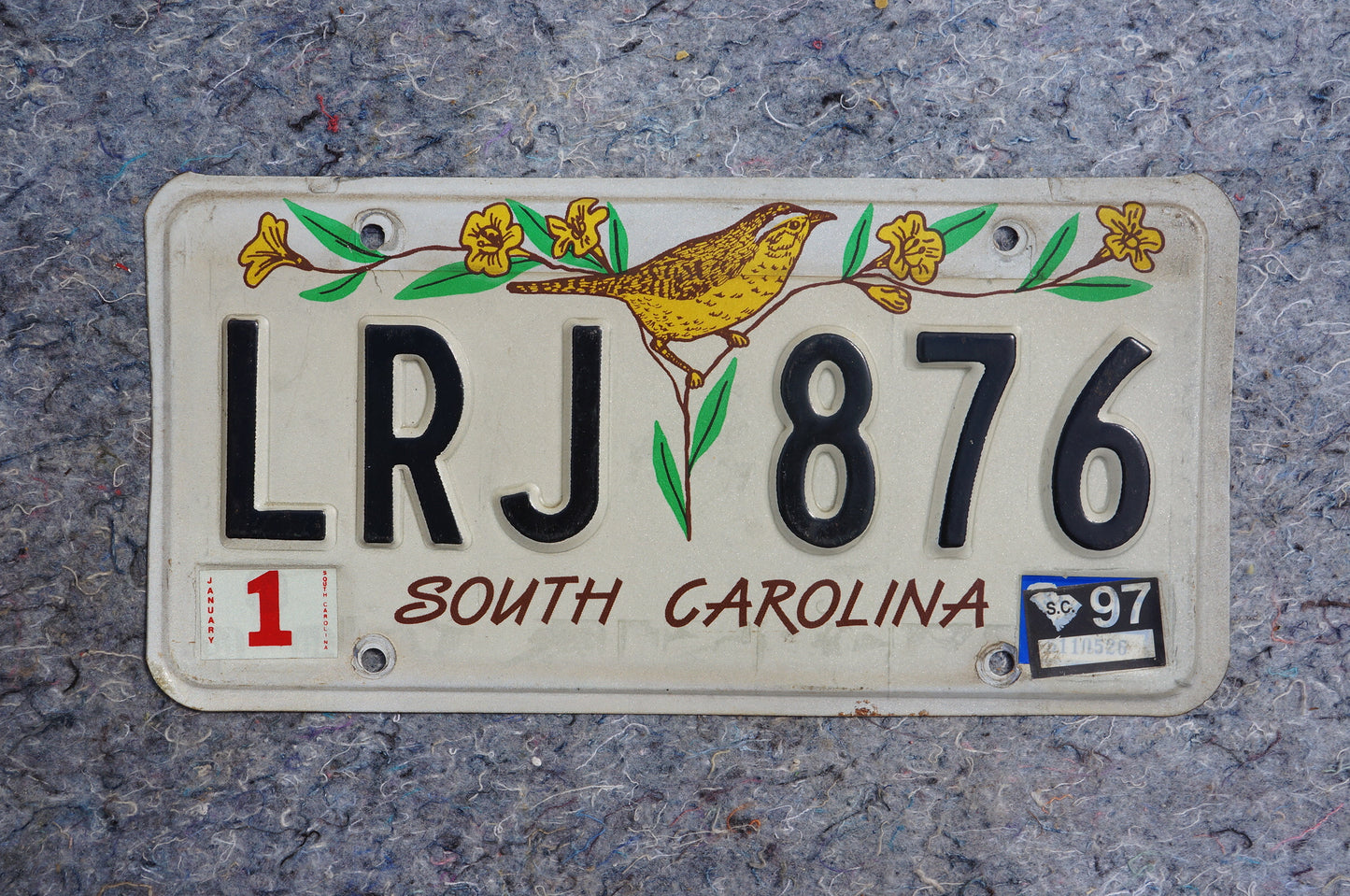 1997 South Carolina Yellow Bird Graphic Vintage License Plate