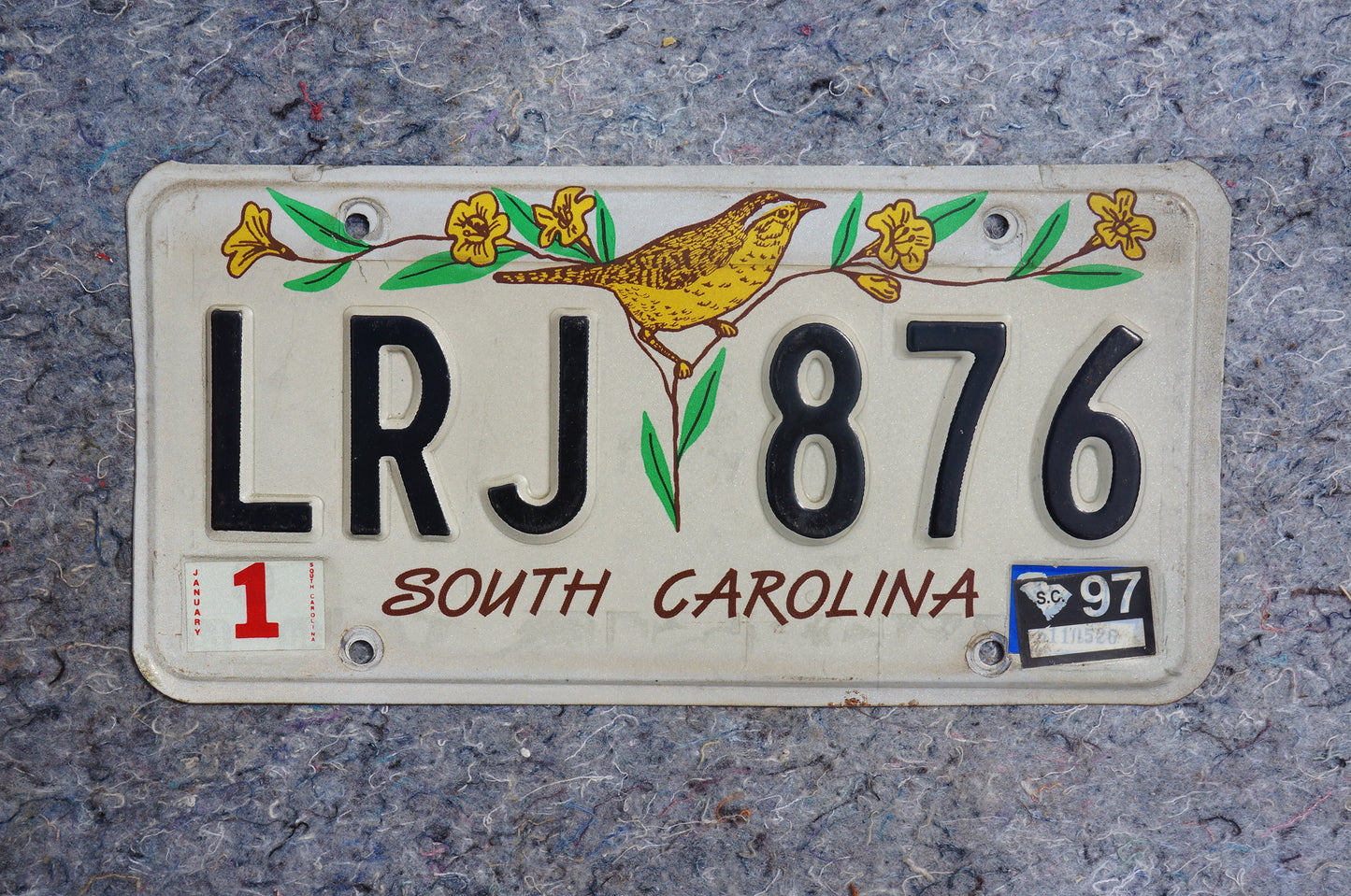 1997 South Carolina Yellow Bird Graphic Vintage License Plate