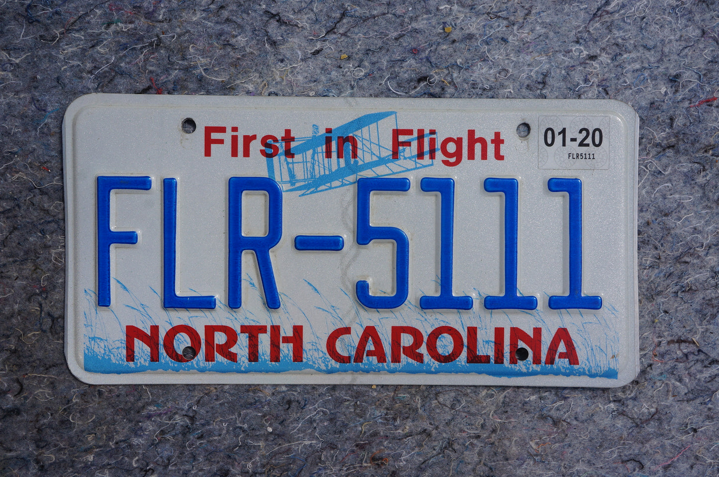 2020 North Carolina License Plate # FLR - 5111